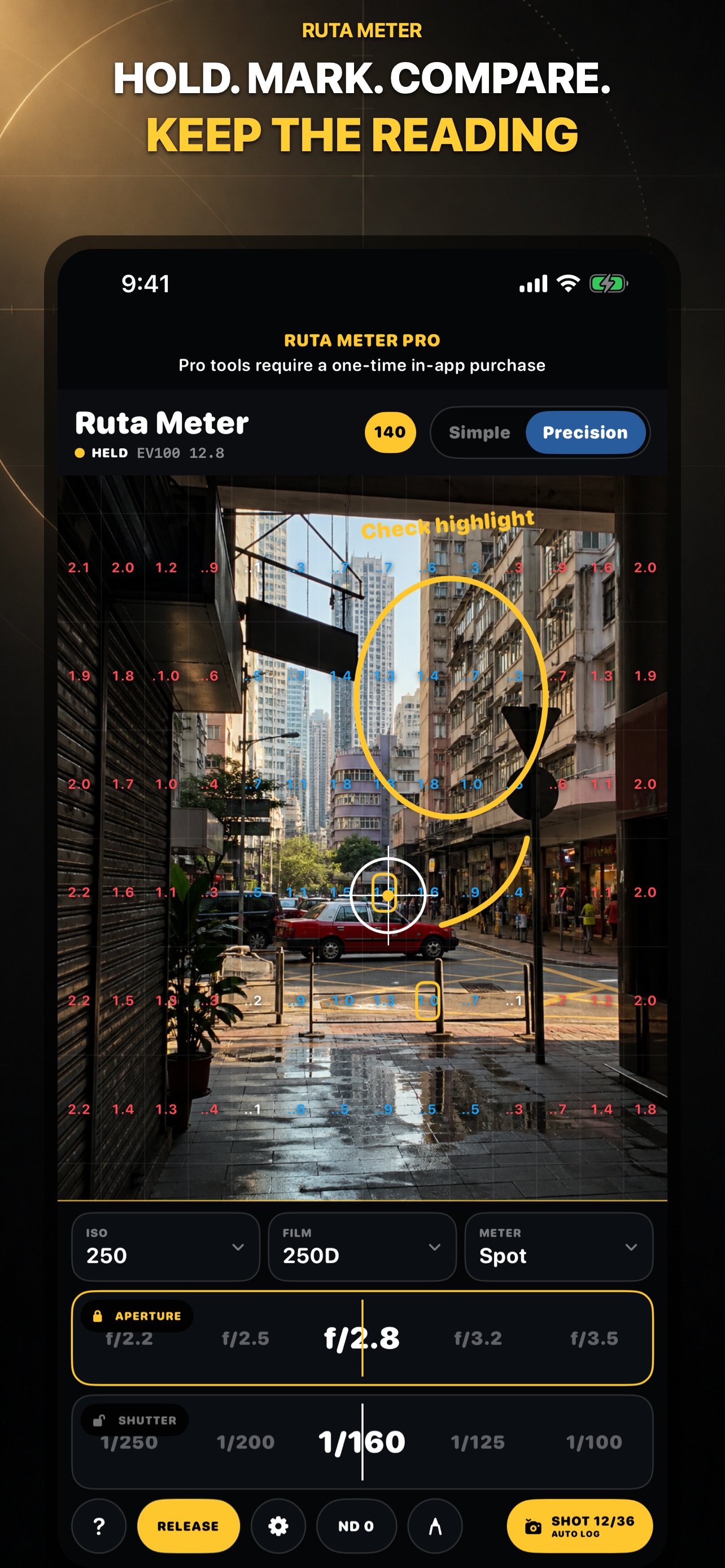 Ruta Meter Hold mode with scene annotation